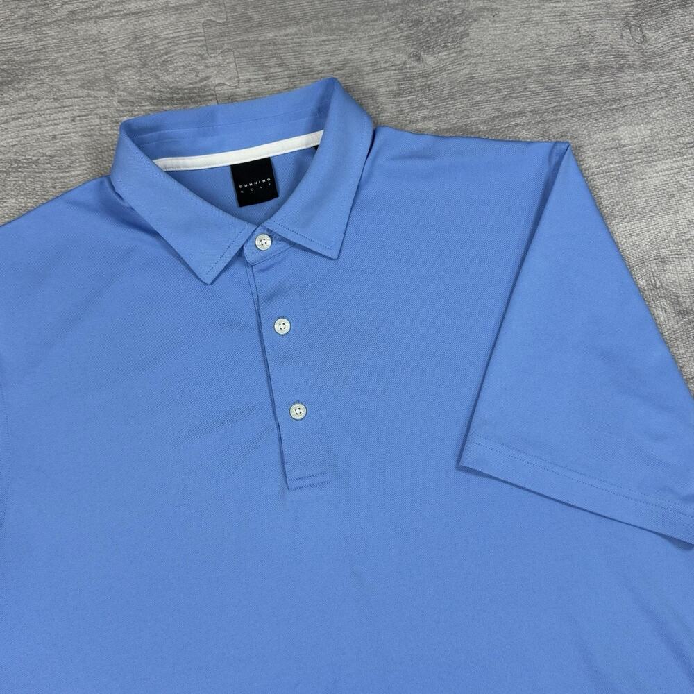 Dunning Golf Polo Shirt Mens Blue Sz L TALL Performance Short Sleeve Preppy EUC￼